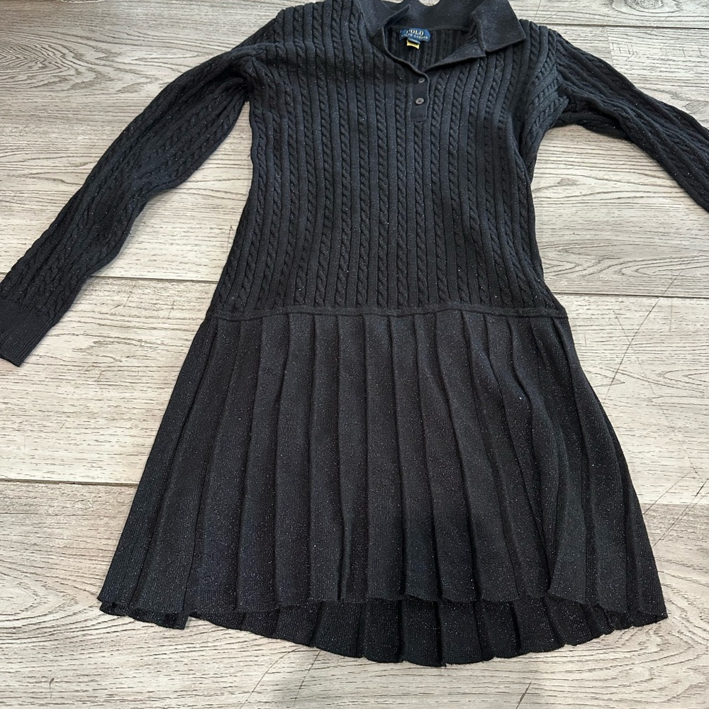 Ralph Lauren Black Knit Pleated Kids Dress